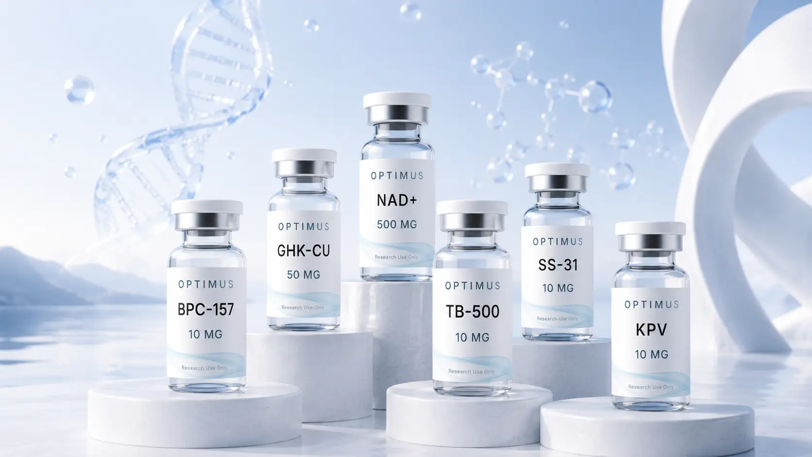 Most Popular Research Peptides in the UK: A 2026 Guide 1 Popular research peptides UK collection: BPC-157, TB-500, GHK-Cu, NAD+, SS-31 and KPV from Optimus Labs