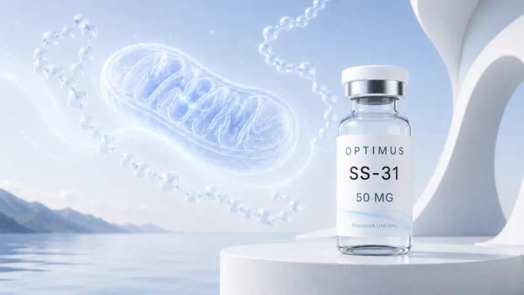 SS-31 research peptide vial, 50 mg lyophilised powder, research use only
