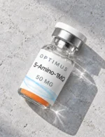 Optimus 5-Amino-1MQ 50mg research peptide vial on stone