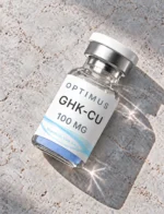 Optimus GHK-Cu 100mg research peptide vial on stone