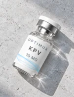 Optimus KPV 10mg research peptide vial on stone