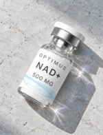 Optimus NAD+ 500mg research peptide vial on stone