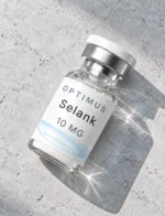 Optimus Selank 10mg research peptide vial on stone