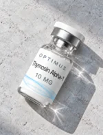 Optimus Thymosin Alpha-1 10mg research peptide vial on stone